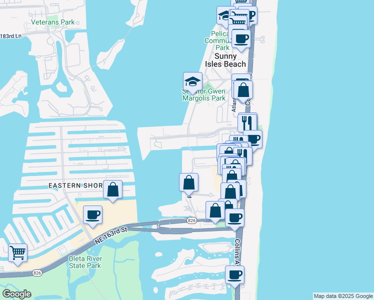 map of restaurants, bars, coffee shops, grocery stores, and more near 270 174th Street in Sunny Isles Beach