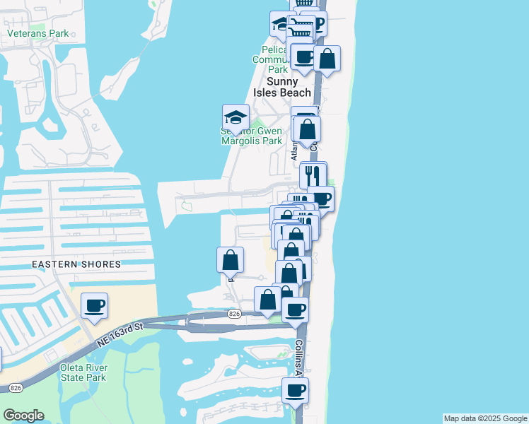 map of restaurants, bars, coffee shops, grocery stores, and more near 230 174th Street in Sunny Isles Beach