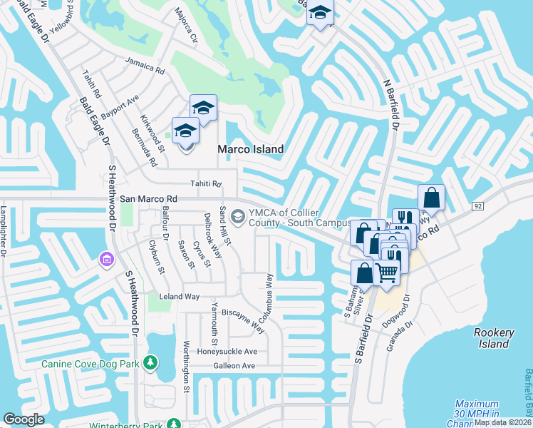 map of restaurants, bars, coffee shops, grocery stores, and more near 1565 San Marco Road in Marco Island
