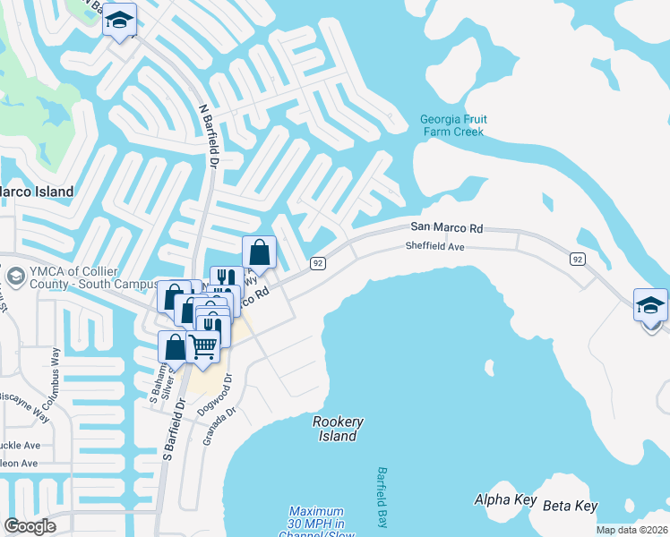 map of restaurants, bars, coffee shops, grocery stores, and more near 1932 Sheffield Avenue in Marco Island