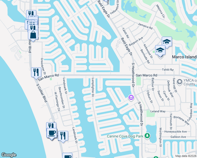map of restaurants, bars, coffee shops, grocery stores, and more near 20 Hickory Court in Marco Island