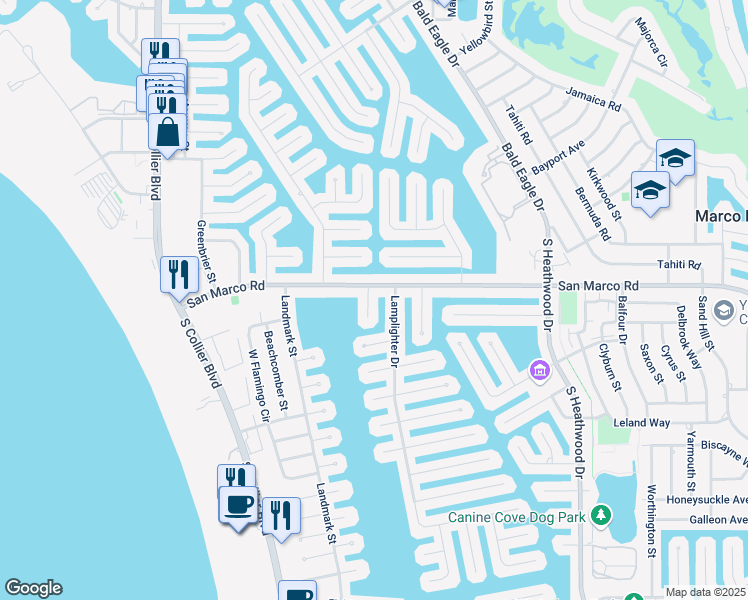 map of restaurants, bars, coffee shops, grocery stores, and more near 21 Primrose Court in Marco Island