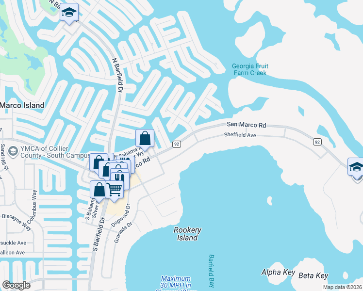 map of restaurants, bars, coffee shops, grocery stores, and more near 1932 Sheffield Avenue in Marco Island