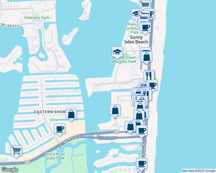 map of restaurants, bars, coffee shops, grocery stores, and more near 270 174th Street in Sunny Isles Beach