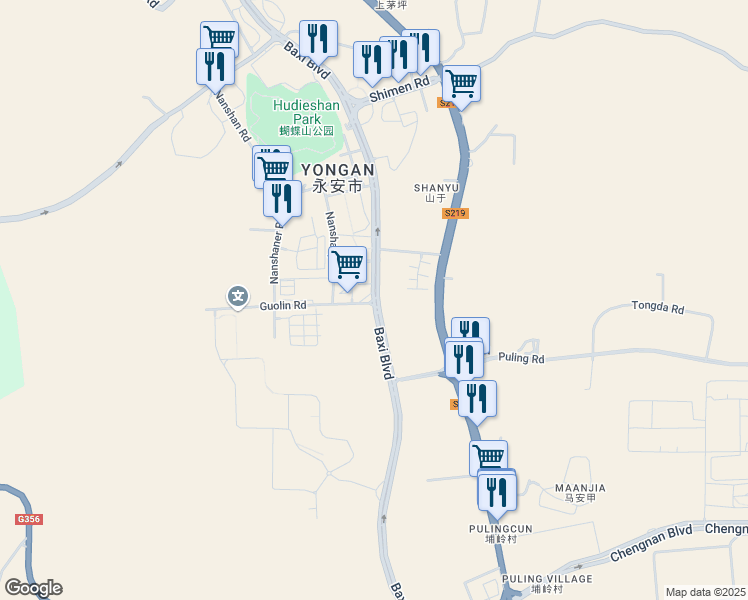 map of restaurants, bars, coffee shops, grocery stores, and more near Ba Xi Da Dao in San Ming Shi