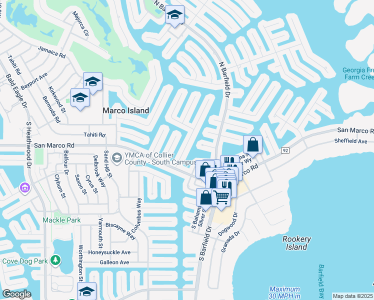 map of restaurants, bars, coffee shops, grocery stores, and more near 51 Gulfport Court in Marco Island