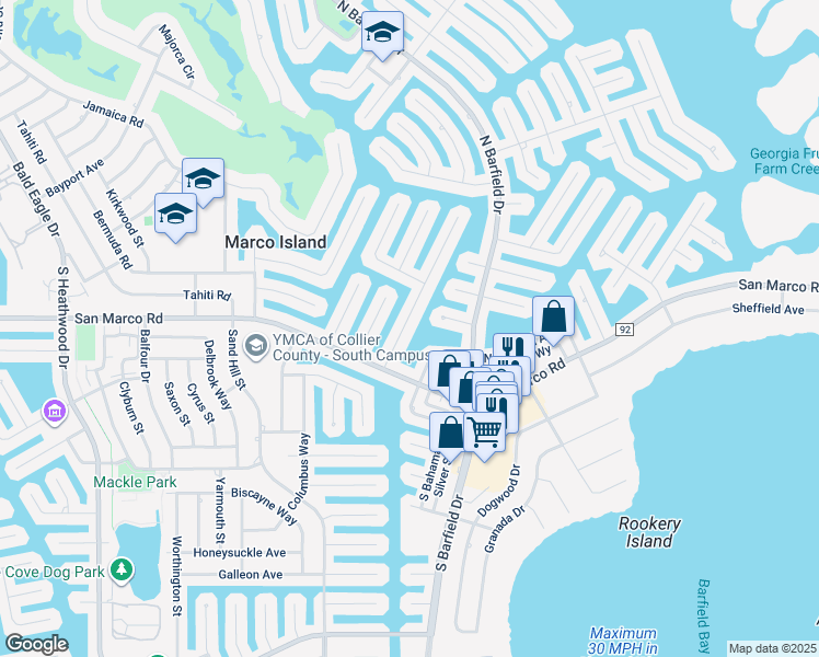 map of restaurants, bars, coffee shops, grocery stores, and more near 51 Gulfport Court in Marco Island