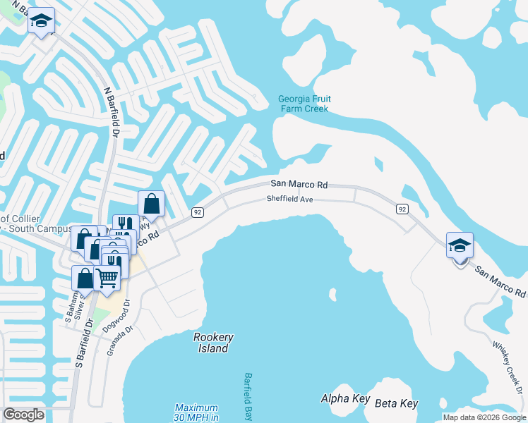map of restaurants, bars, coffee shops, grocery stores, and more near 1986 Dogwood Drive in Marco Island