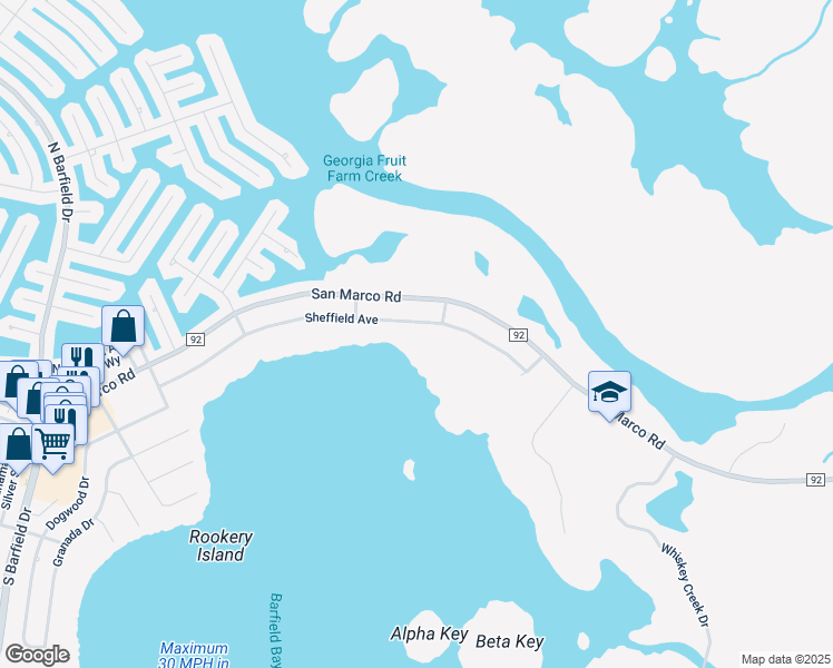 map of restaurants, bars, coffee shops, grocery stores, and more near 2036 Dogwood Drive in Marco Island