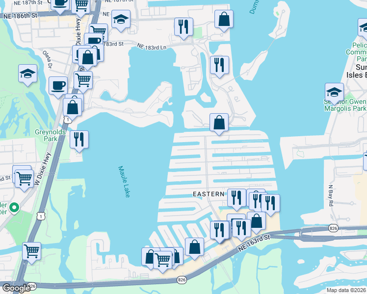 map of restaurants, bars, coffee shops, grocery stores, and more near 3360 Northeast 170th Street in North Miami Beach