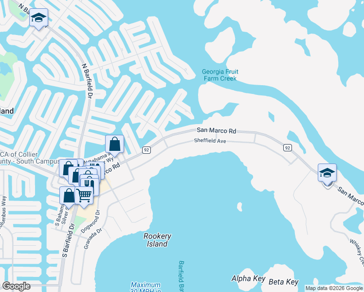 map of restaurants, bars, coffee shops, grocery stores, and more near 1986 Dogwood Drive in Marco Island