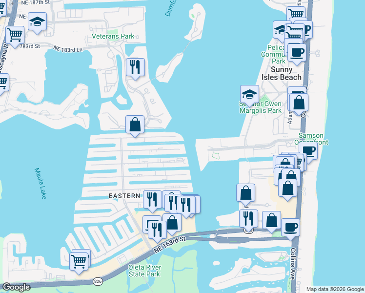 map of restaurants, bars, coffee shops, grocery stores, and more near 4000 Northeast 170th Street in North Miami Beach