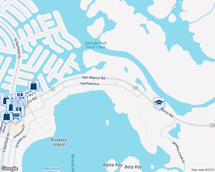 map of restaurants, bars, coffee shops, grocery stores, and more near 2036 Dogwood Drive in Marco Island