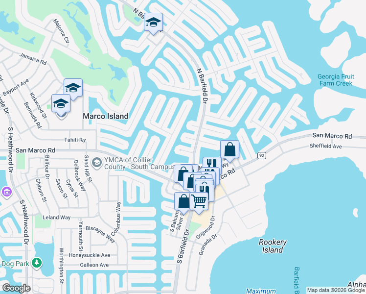 map of restaurants, bars, coffee shops, grocery stores, and more near 1783 Maywood Court in Marco Island