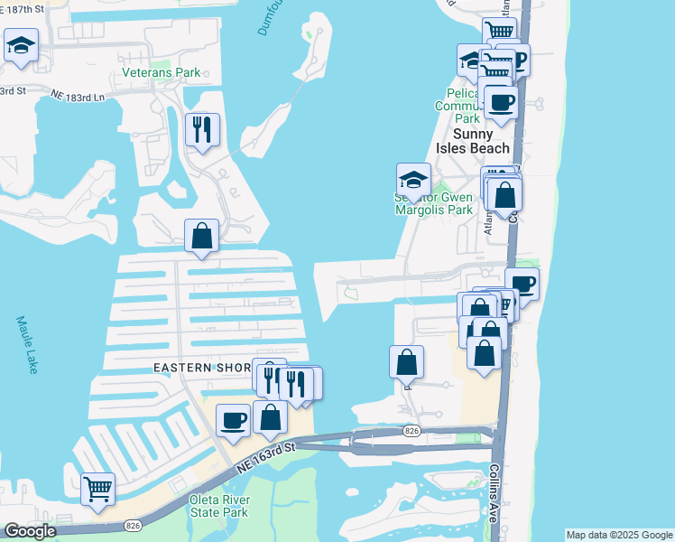 map of restaurants, bars, coffee shops, grocery stores, and more near 301 174th Street in Sunny Isles Beach