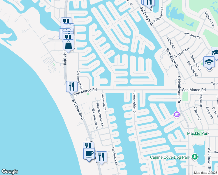 map of restaurants, bars, coffee shops, grocery stores, and more near 40 Copperfield Court in Marco Island