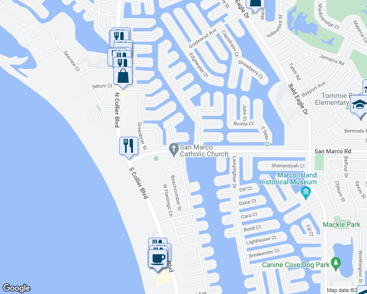 map of restaurants, bars, coffee shops, grocery stores, and more near 870 San Marco Road in Marco Island