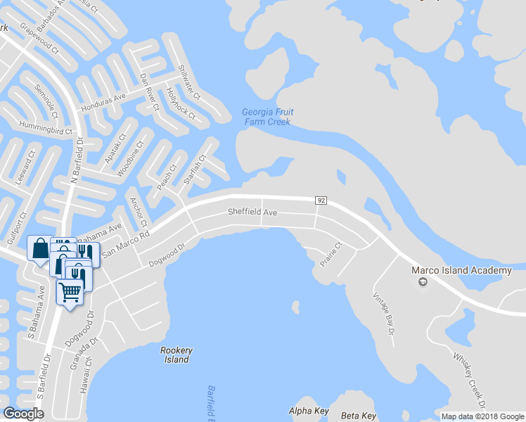 map of restaurants, bars, coffee shops, grocery stores, and more near 2000 South Floral Street in Marco Island