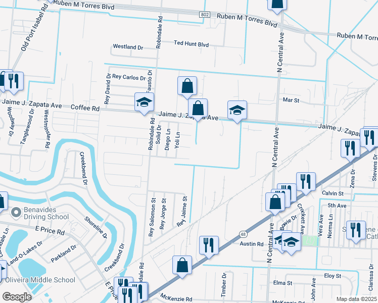 map of restaurants, bars, coffee shops, grocery stores, and more near 4023 Tito Court in Brownsville