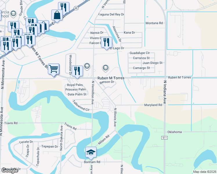 map of restaurants, bars, coffee shops, grocery stores, and more near in Cameron County