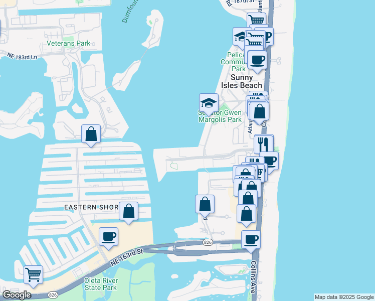 map of restaurants, bars, coffee shops, grocery stores, and more near 301 174th Street in Sunny Isles Beach