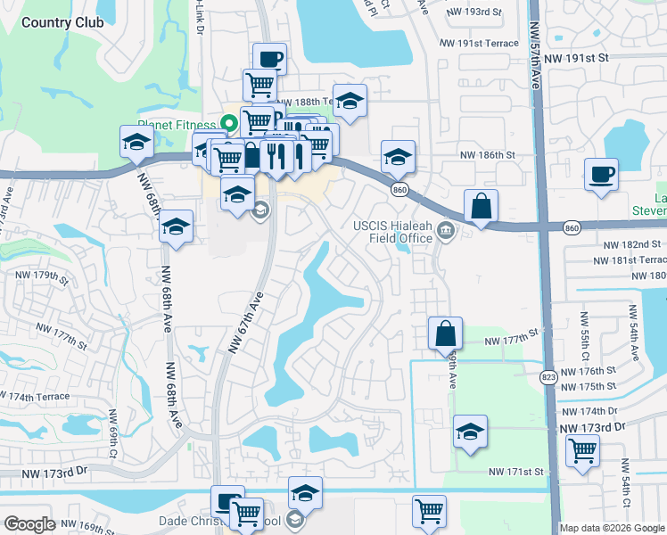 map of restaurants, bars, coffee shops, grocery stores, and more near 6225 Northwest 181st Terrace in Hialeah