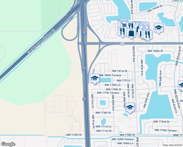 map of restaurants, bars, coffee shops, grocery stores, and more near 9081 Northwest 181st Street in Hialeah