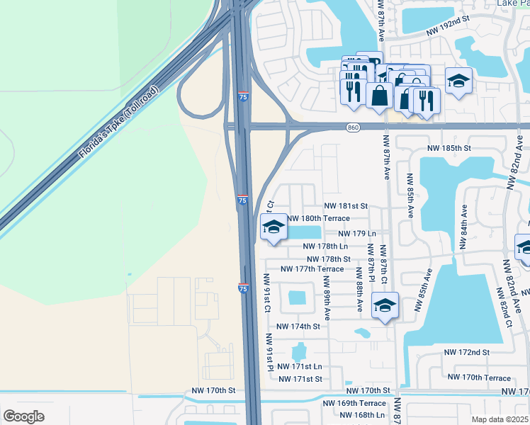 map of restaurants, bars, coffee shops, grocery stores, and more near 9081 Northwest 181st Street in Hialeah