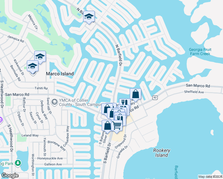 map of restaurants, bars, coffee shops, grocery stores, and more near 1783 Maywood Court in Marco Island