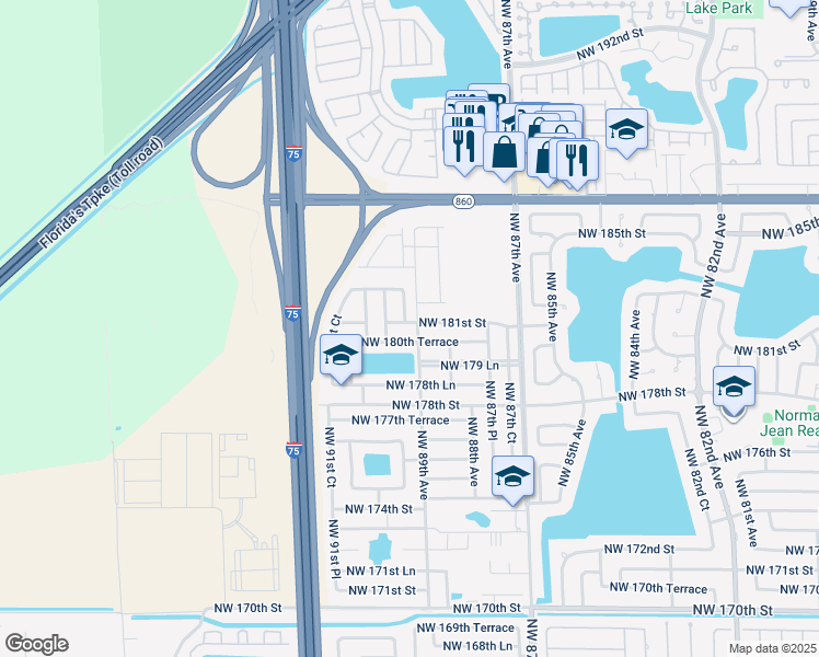 map of restaurants, bars, coffee shops, grocery stores, and more near 8899 Northwest 181st Street in Hialeah