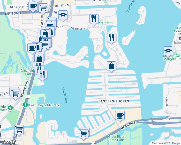 map of restaurants, bars, coffee shops, grocery stores, and more near 3283 Northeast 171 Street in North Miami Beach