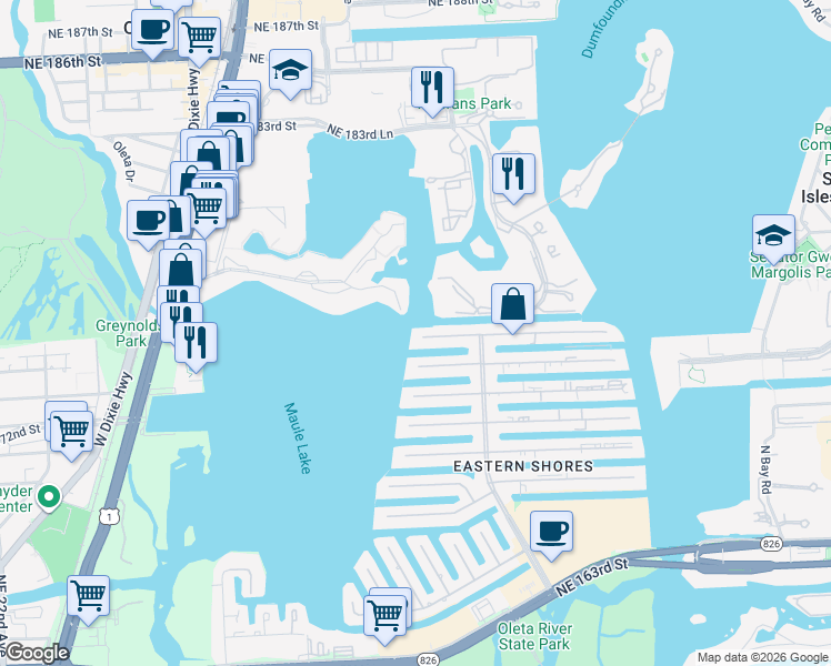 map of restaurants, bars, coffee shops, grocery stores, and more near 3283 Northeast 171 Street in North Miami Beach