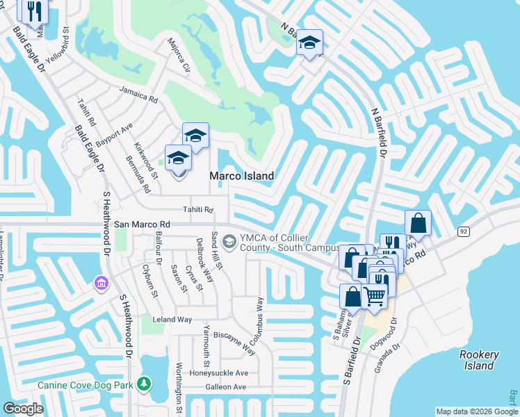 map of restaurants, bars, coffee shops, grocery stores, and more near 1548 Kingston Court in Marco Island