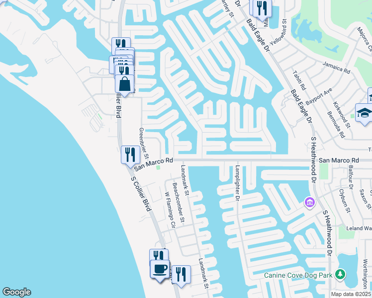 map of restaurants, bars, coffee shops, grocery stores, and more near 869 Robin Court in Marco Island