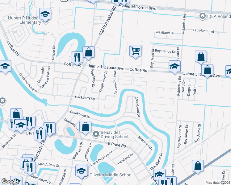 map of restaurants, bars, coffee shops, grocery stores, and more near 1781 Westminster Road in Brownsville