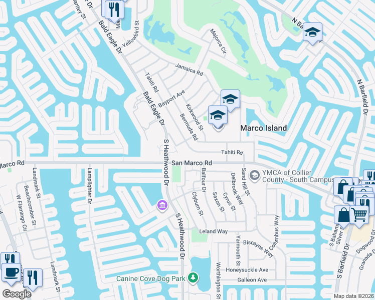 map of restaurants, bars, coffee shops, grocery stores, and more near 82 Tahiti Road in Marco Island