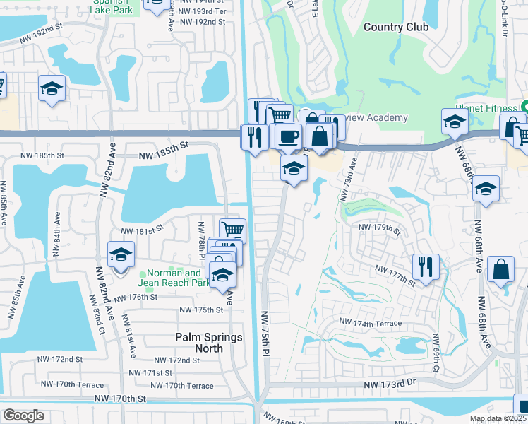 map of restaurants, bars, coffee shops, grocery stores, and more near 7663 NW 181st St in Hialeah