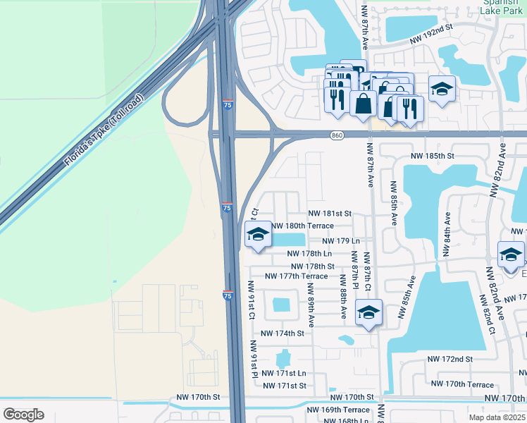 map of restaurants, bars, coffee shops, grocery stores, and more near 9081 Northwest 181st Street in Hialeah