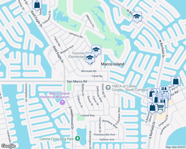 map of restaurants, bars, coffee shops, grocery stores, and more near 35 Tahiti Road in Marco Island