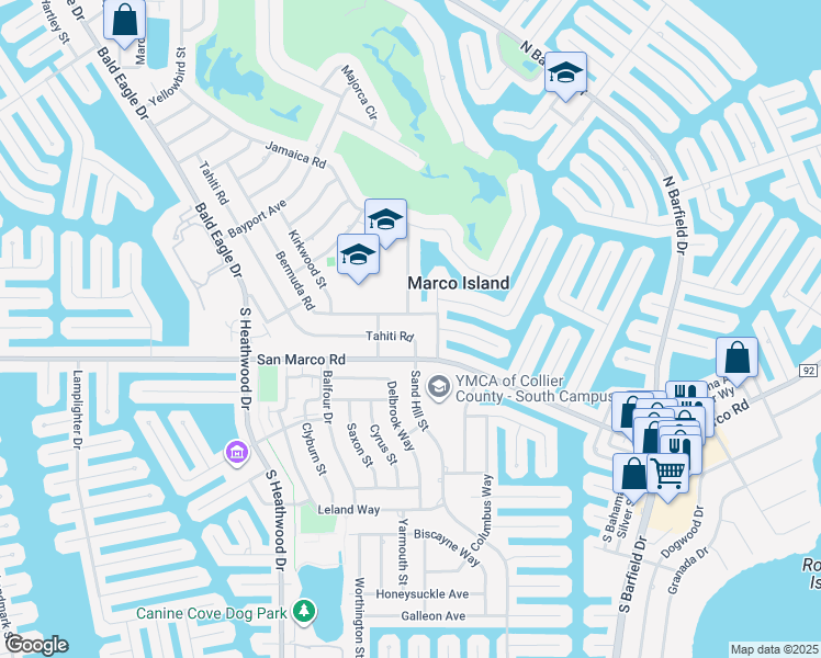 map of restaurants, bars, coffee shops, grocery stores, and more near 17 Tahiti Road in Marco Island