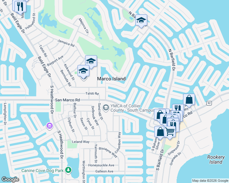 map of restaurants, bars, coffee shops, grocery stores, and more near 1548 Kingston Court in Marco Island