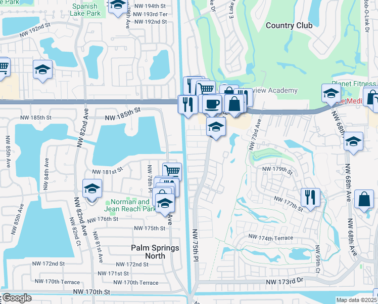 map of restaurants, bars, coffee shops, grocery stores, and more near 7663 Northwest 181st Street in Hialeah