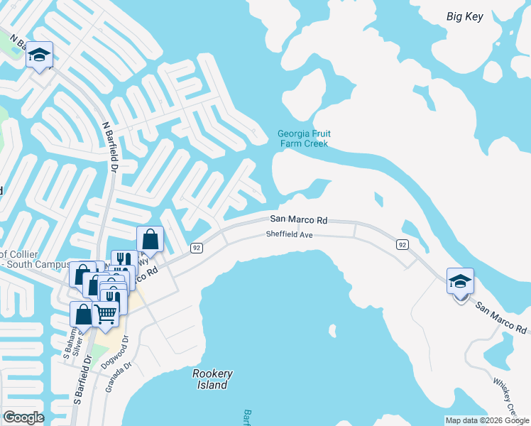 map of restaurants, bars, coffee shops, grocery stores, and more near 1977 San Marco Road in Marco Island