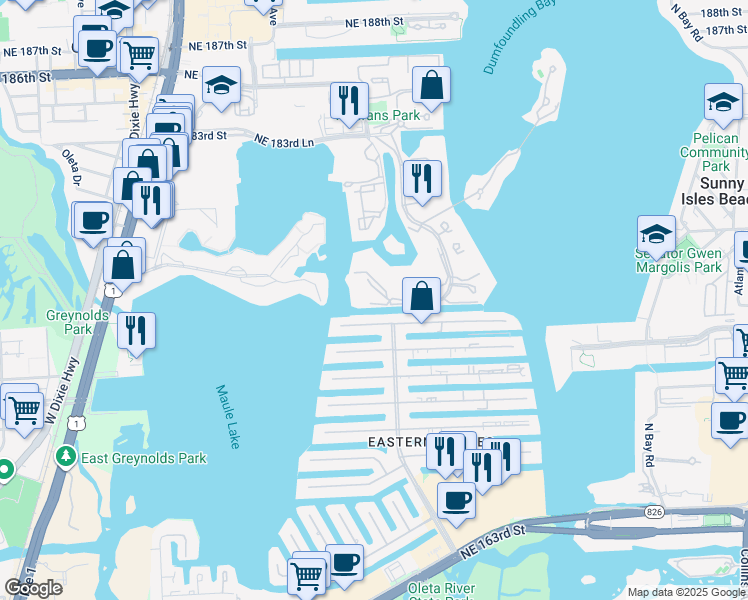 map of restaurants, bars, coffee shops, grocery stores, and more near 1000 West Williams Island Boulevard in Aventura
