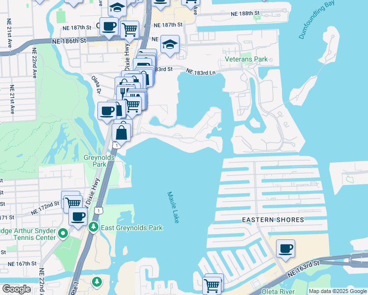 map of restaurants, bars, coffee shops, grocery stores, and more near in Aventura