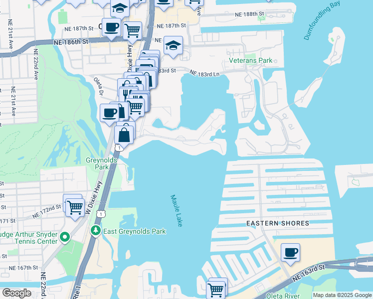 map of restaurants, bars, coffee shops, grocery stores, and more near in Aventura