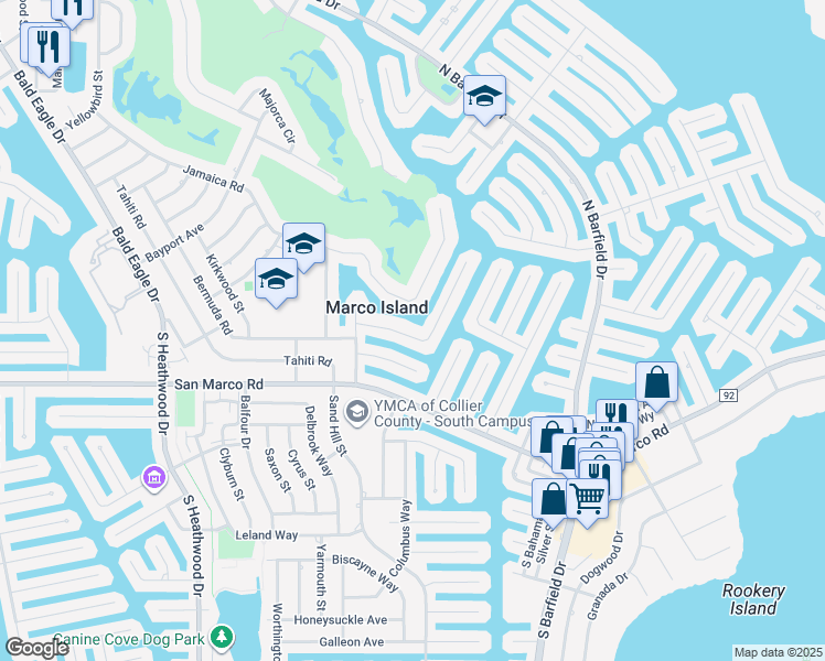 map of restaurants, bars, coffee shops, grocery stores, and more near 1561 Jamaica Court in Marco Island