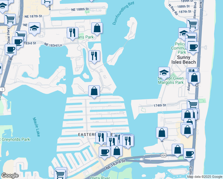 map of restaurants, bars, coffee shops, grocery stores, and more near in Aventura
