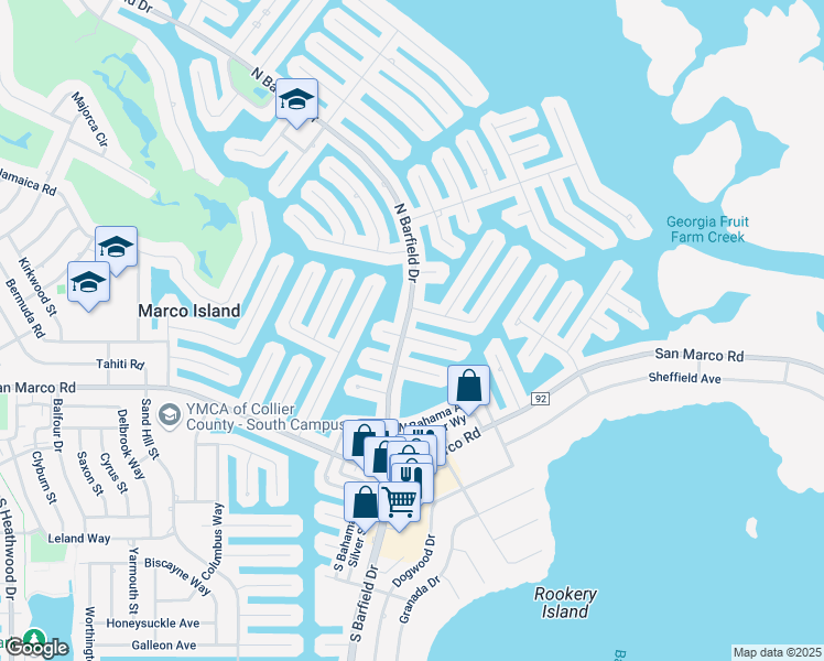 map of restaurants, bars, coffee shops, grocery stores, and more near 1800 Menorca Court in Marco Island