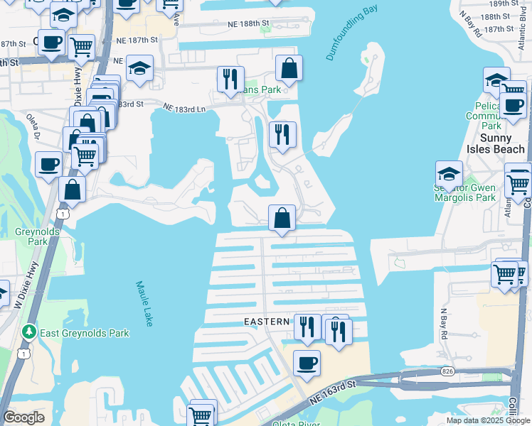 map of restaurants, bars, coffee shops, grocery stores, and more near 2000 Island Boulevard in Aventura